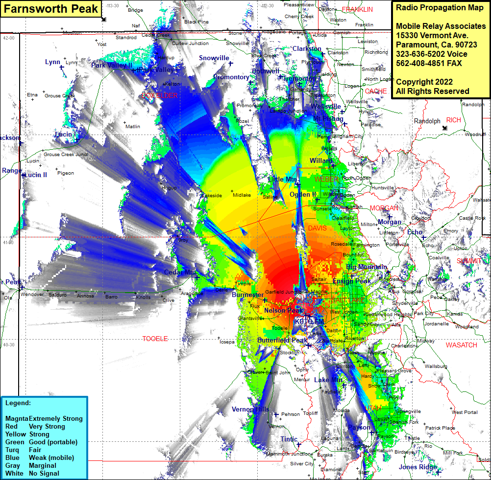 heat map radio coverage Farnsworth Peak